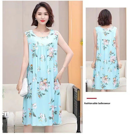 Cotton Silk Sleeveless Nightgown
