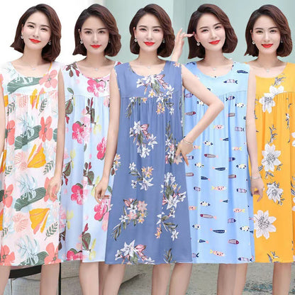 Cotton Silk Sleeveless Nightgown