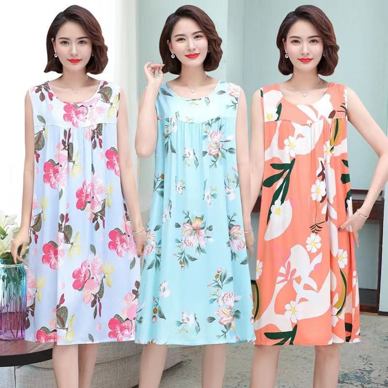 Cotton Silk Sleeveless Nightgown