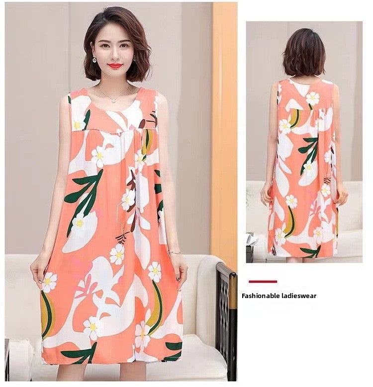 Cotton Silk Sleeveless Nightgown