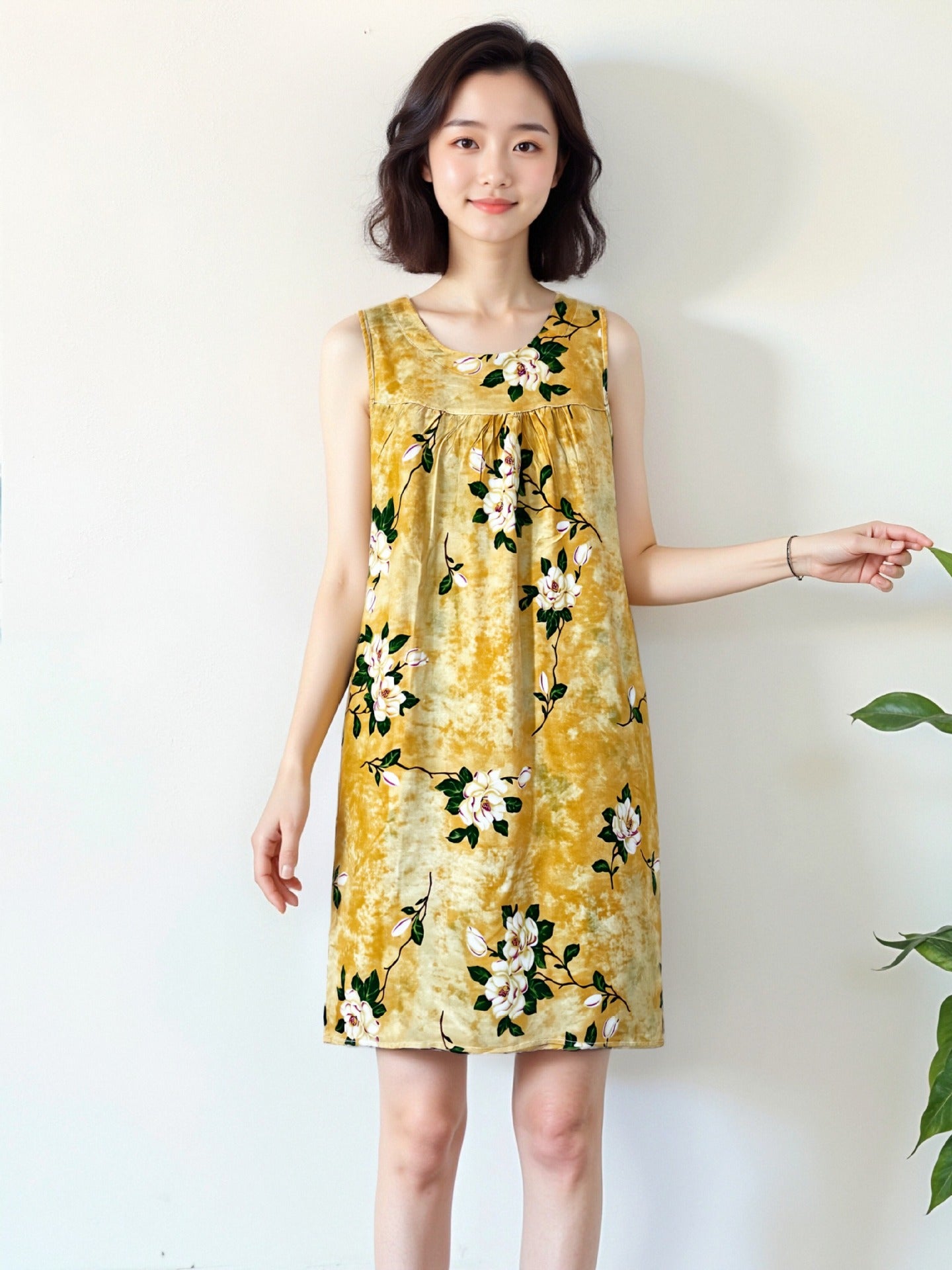 Cotton Silk Sleeveless Nightgown