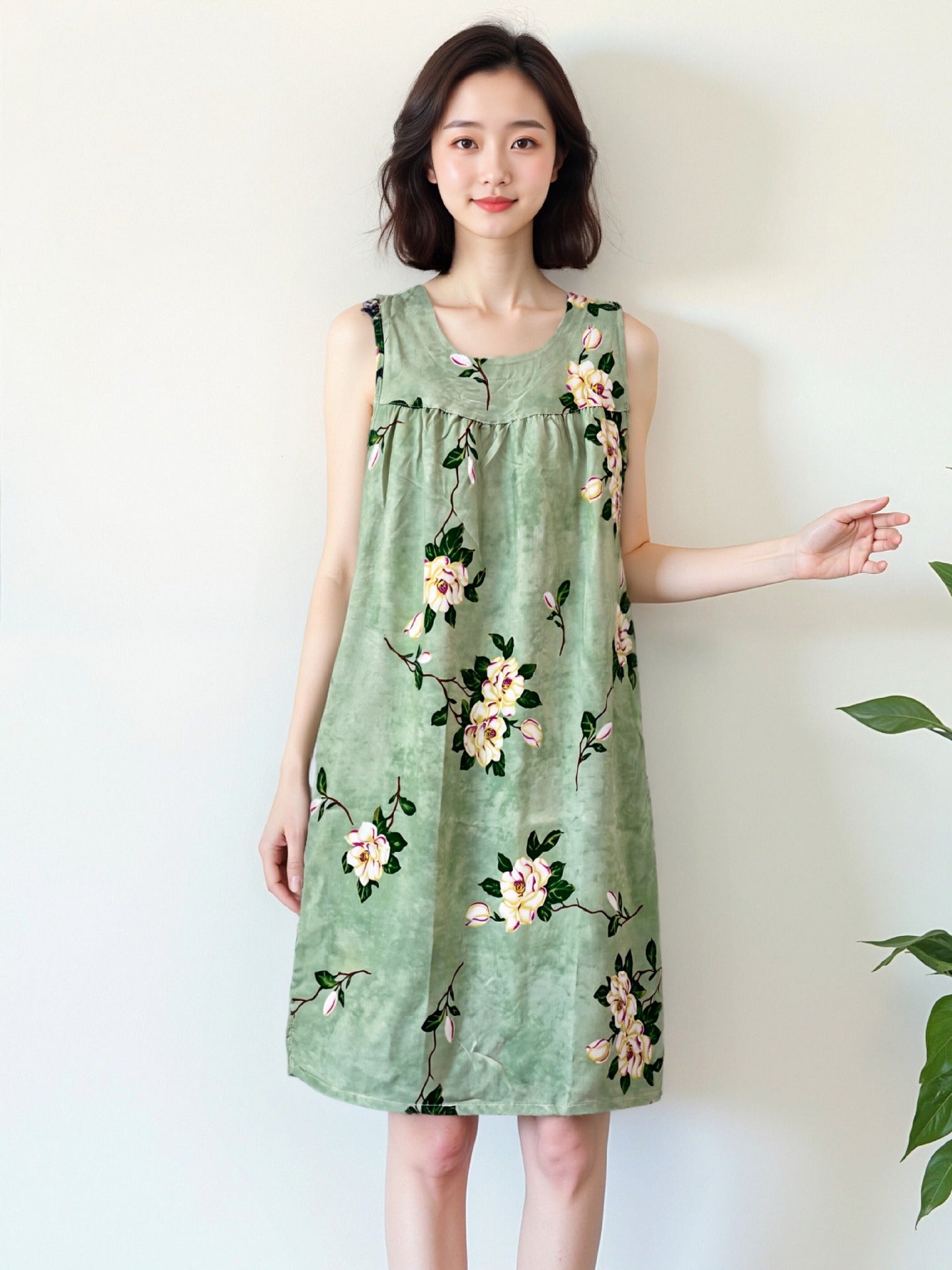 Cotton Silk Sleeveless Nightgown