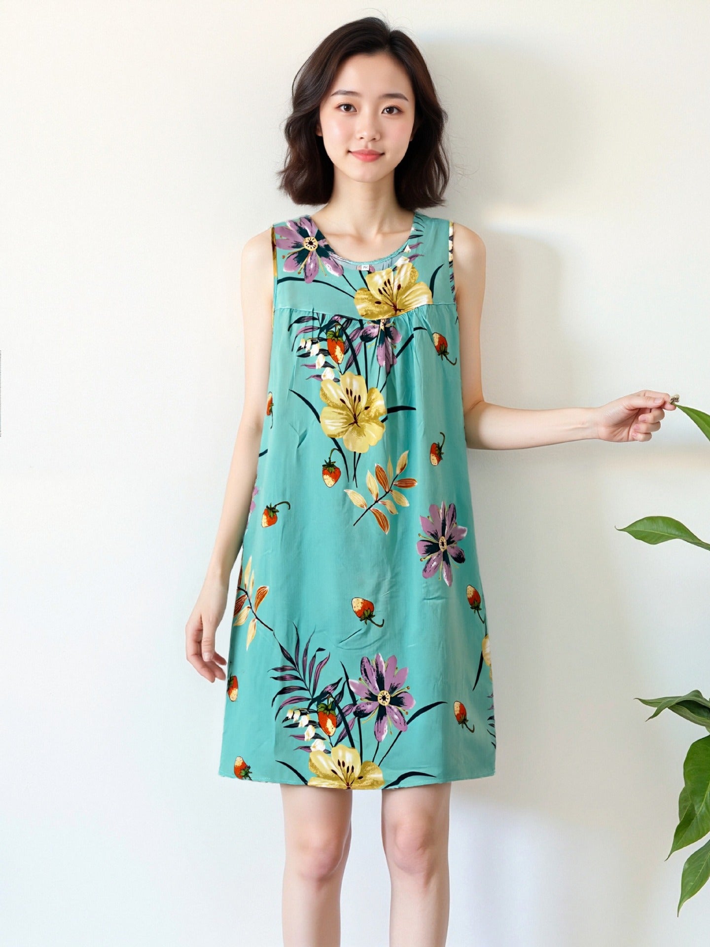 Cotton Silk Sleeveless Nightgown