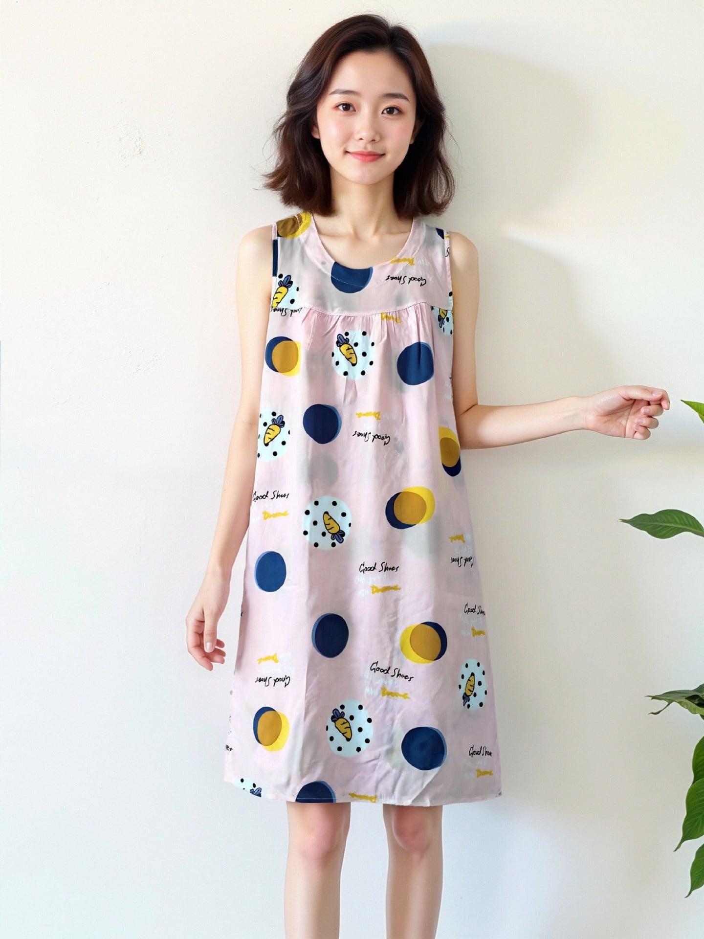 Cotton Silk Sleeveless Nightgown