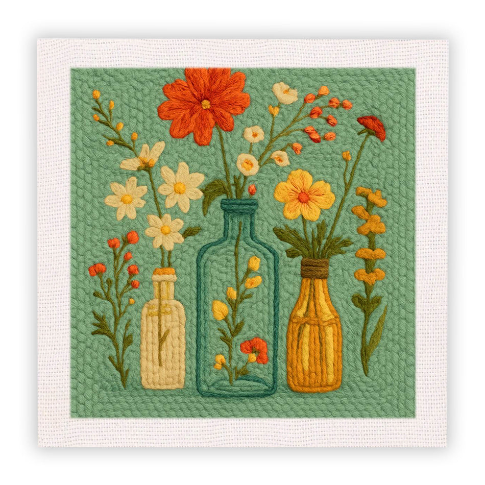 Cotton thread needle punch embroidery