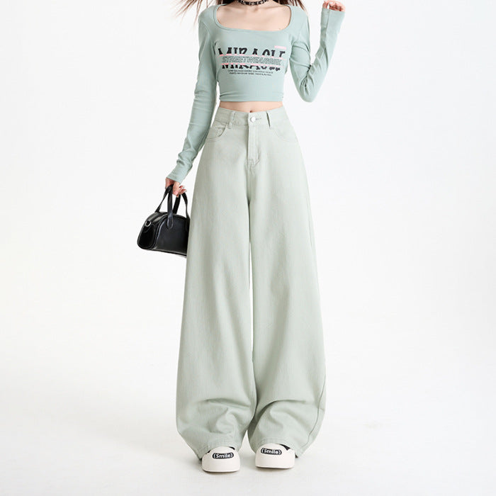 Cotton Wide Leg Denim Pants