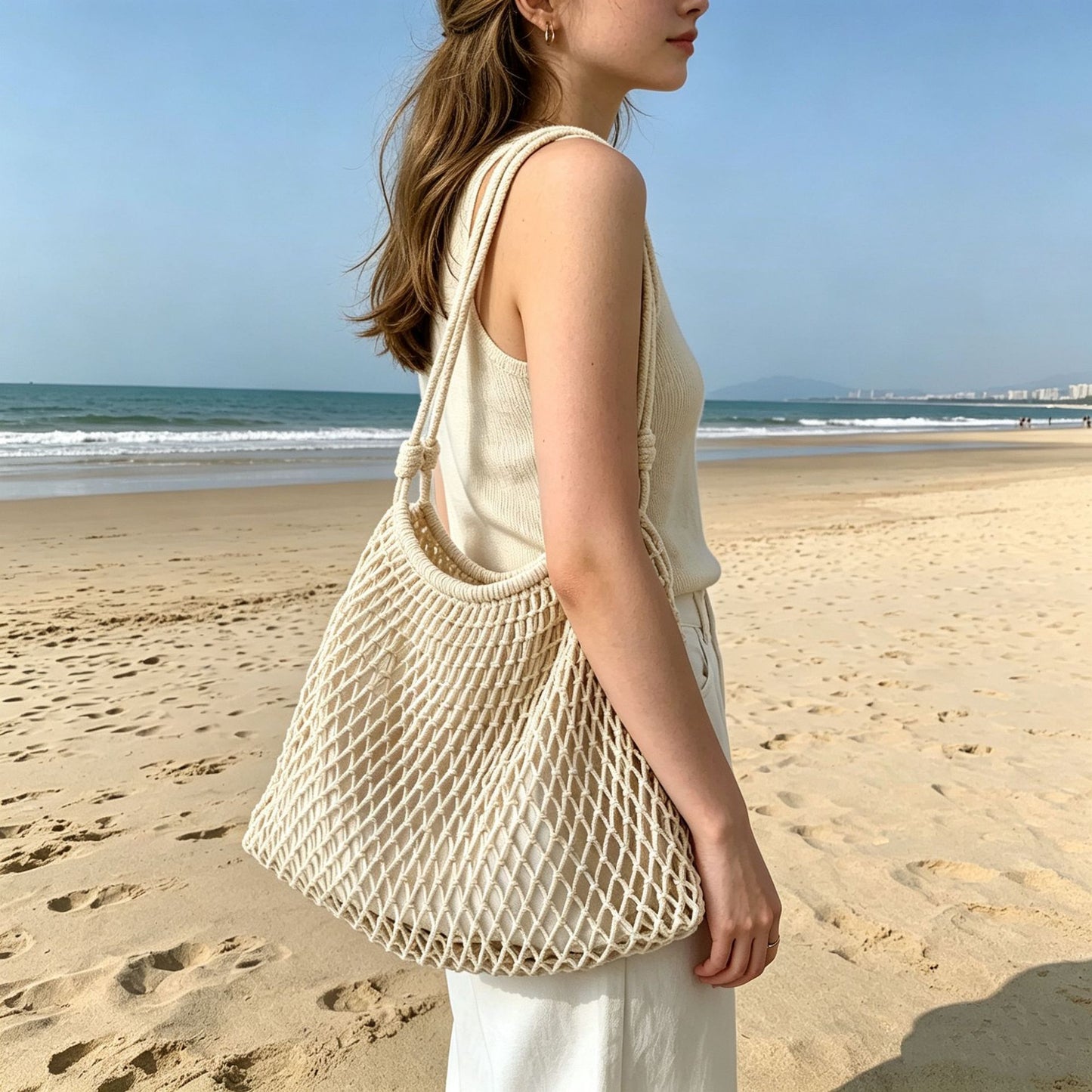 Cotton Woven Drawstring Bucket Bag