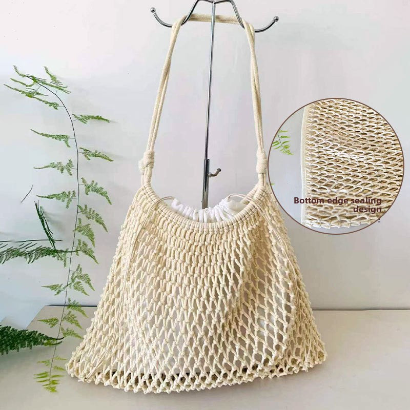 Cotton Woven Drawstring Bucket Bag