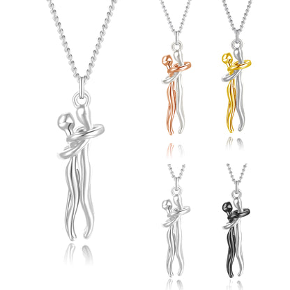 Couple Hug Pendant Necklace in Gold Silver Rose Gold Black