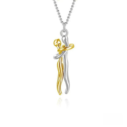 Couple Hug Pendant Necklace in Gold Silver Rose Gold Black