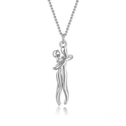 Couple Hug Pendant Necklace in Gold Silver Rose Gold Black
