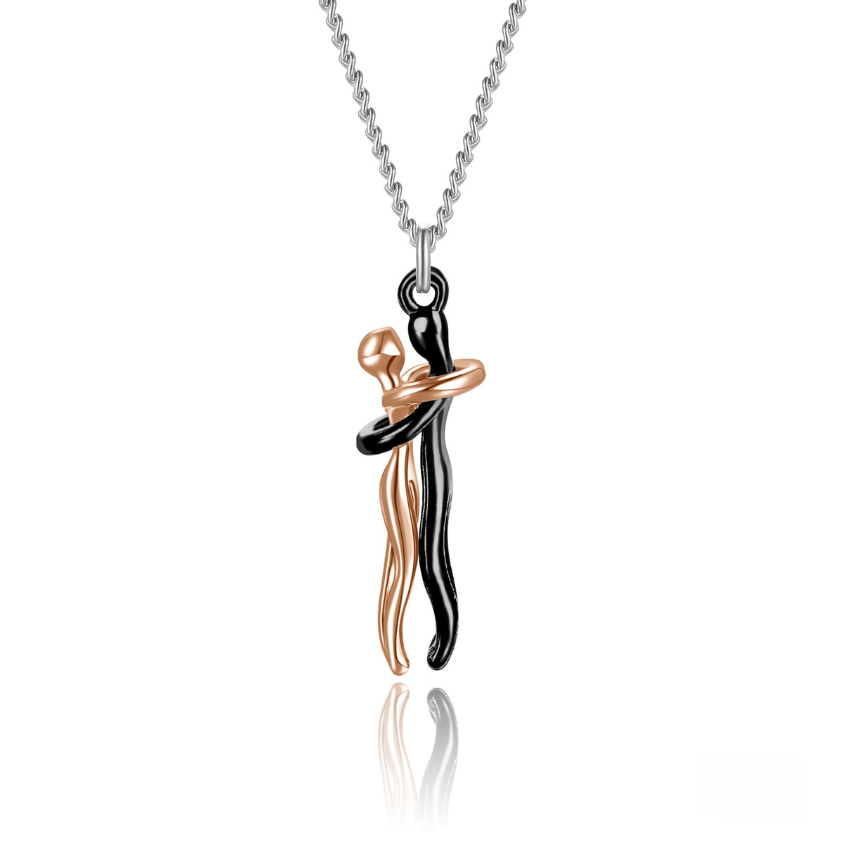 Couple Hug Pendant Necklace in Gold Silver Rose Gold Black