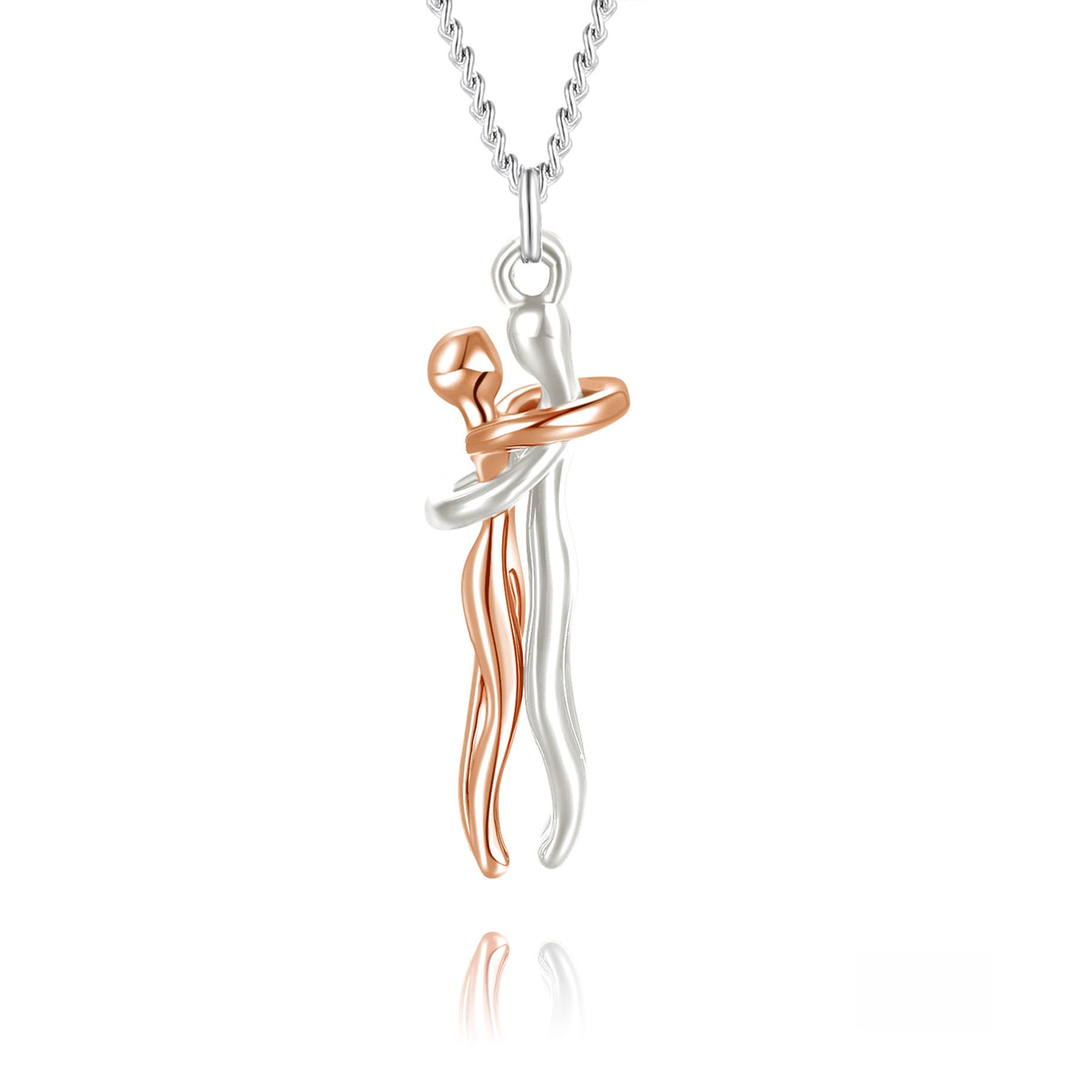 Couple Hug Pendant Necklace in Gold Silver Rose Gold Black