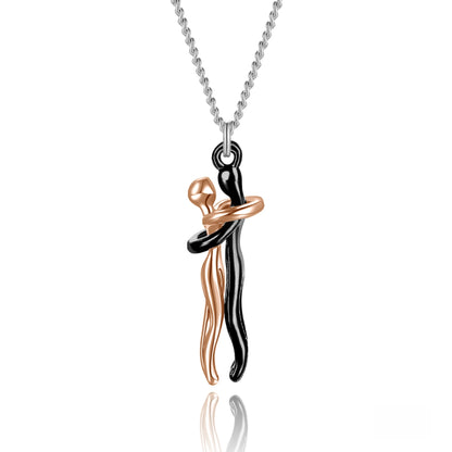 Couple Hug Pendant Necklace in Gold Silver Rose Gold Black