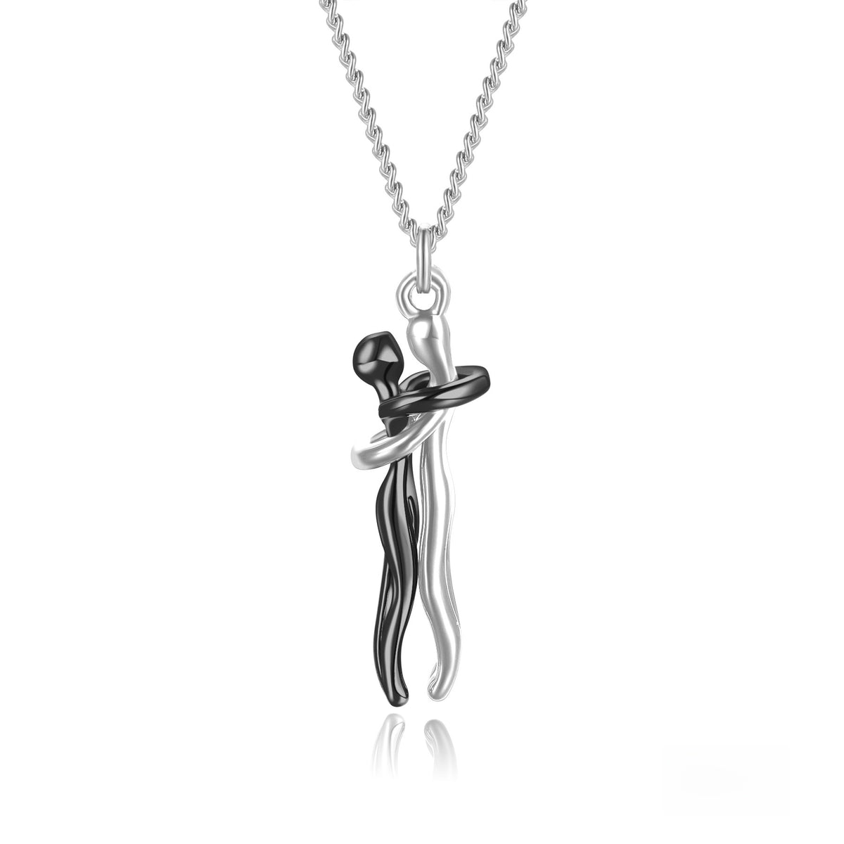 Couple Hug Pendant Necklace in Gold Silver Rose Gold Black