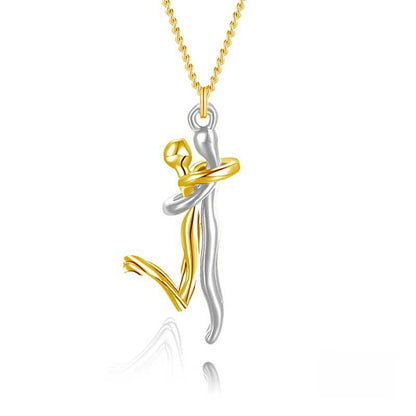 Couple Hug Pendant Necklace in Gold Silver Rose Gold Black