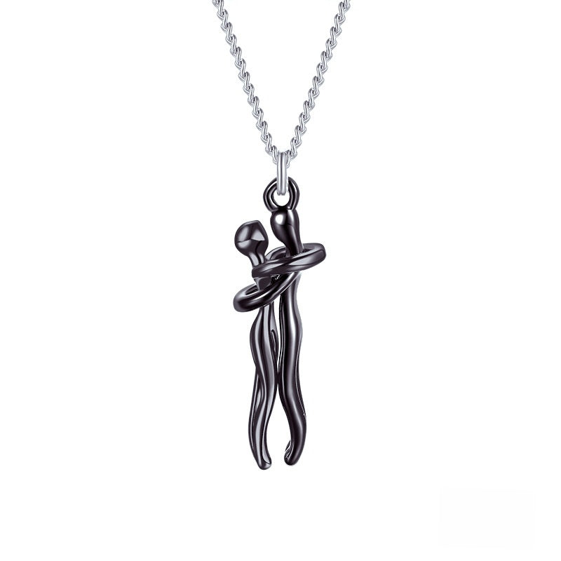 Couple Hug Pendant Necklace in Gold Silver Rose Gold Black