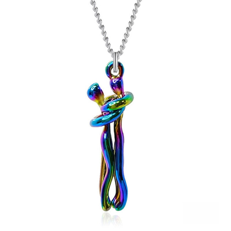 Couple Hug Pendant Necklace in Gold Silver Rose Gold Black