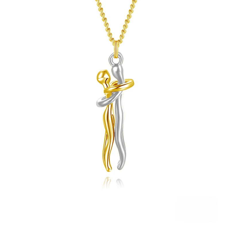 Couple Hug Pendant Necklace in Gold Silver Rose Gold Black