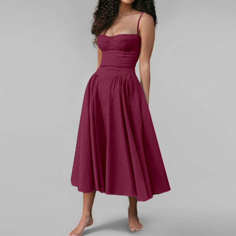 Court-style solid-color dress