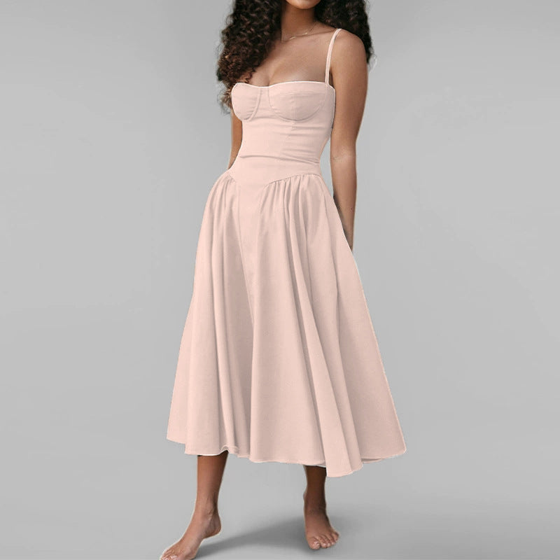 Court-style solid-color dress