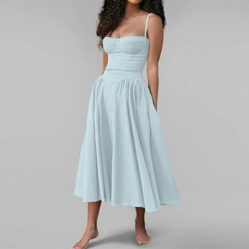Court-style solid-color dress