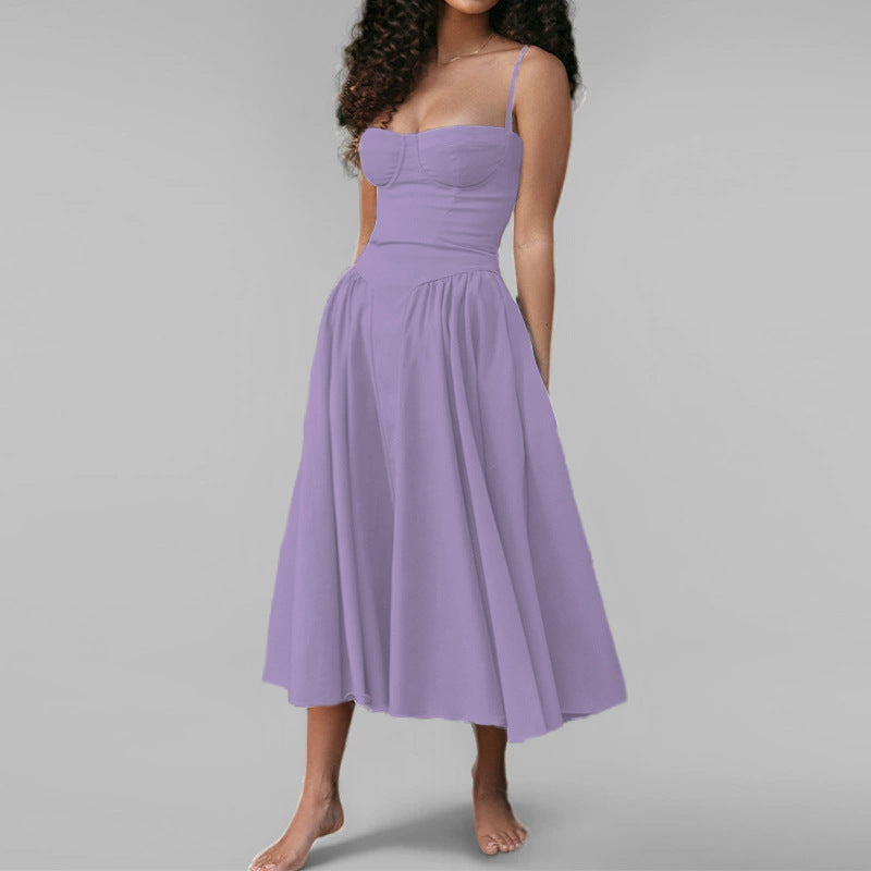 Court-style solid-color dress