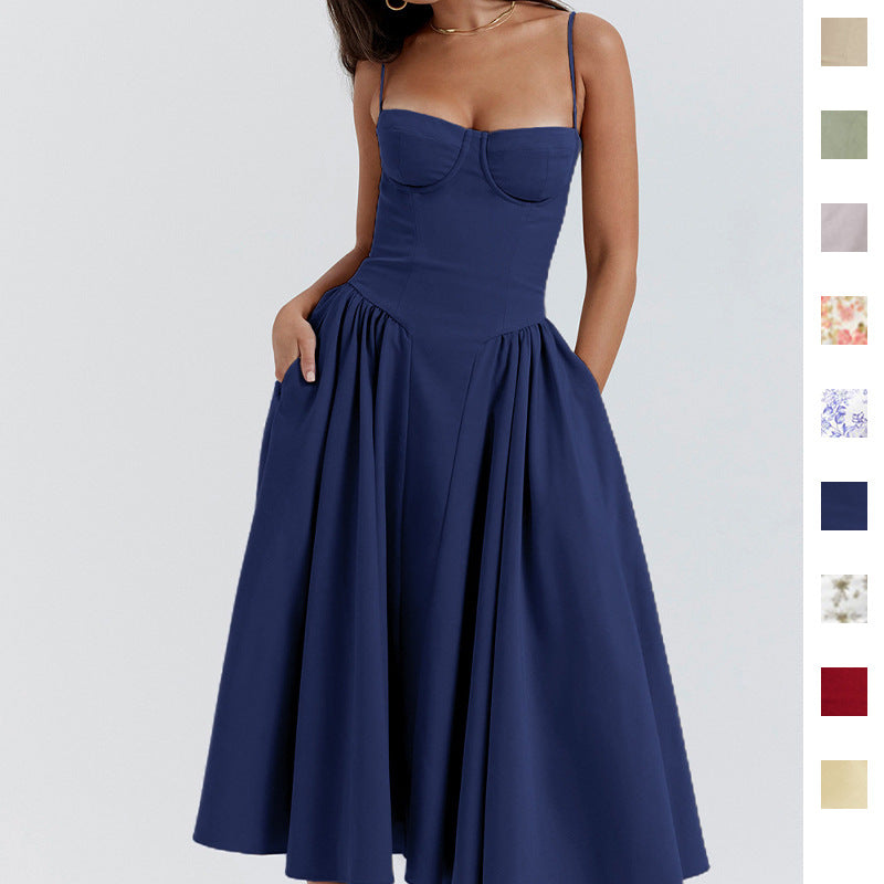 Court-style solid-color dress