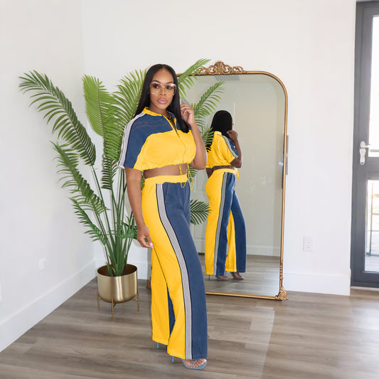 Cowboy wide-leg pants two-piece set