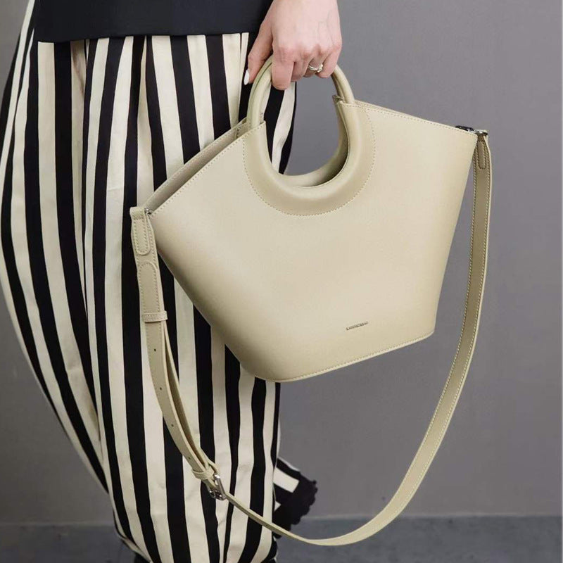 Cowhide High-End French Fashion Commuter Special Bag Niche Design Vegetable Basket Bag