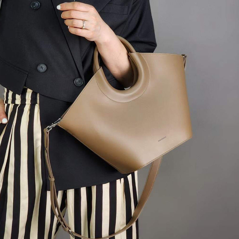 Cowhide High-End French Fashion Commuter Special Bag Niche Design Vegetable Basket Bag