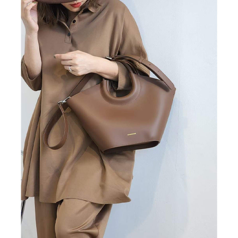 Cowhide High-End French Fashion Commuter Special Bag Niche Design Vegetable Basket Bag