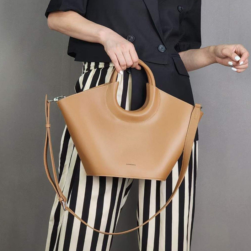 Cowhide High-End French Fashion Commuter Special Bag Niche Design Vegetable Basket Bag