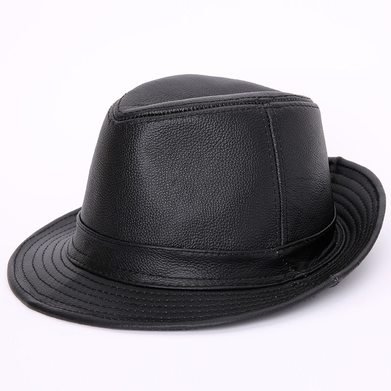 Cowhide Leather Fedora Hat with Large Brim