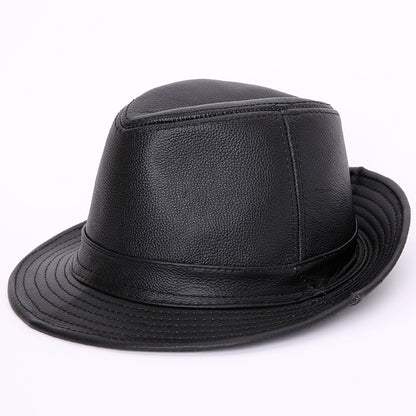 Cowhide Leather Fedora Hat with Large Brim