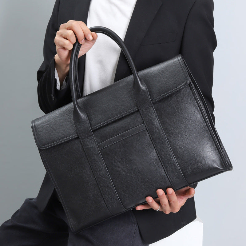 Cowhide men's briefcase