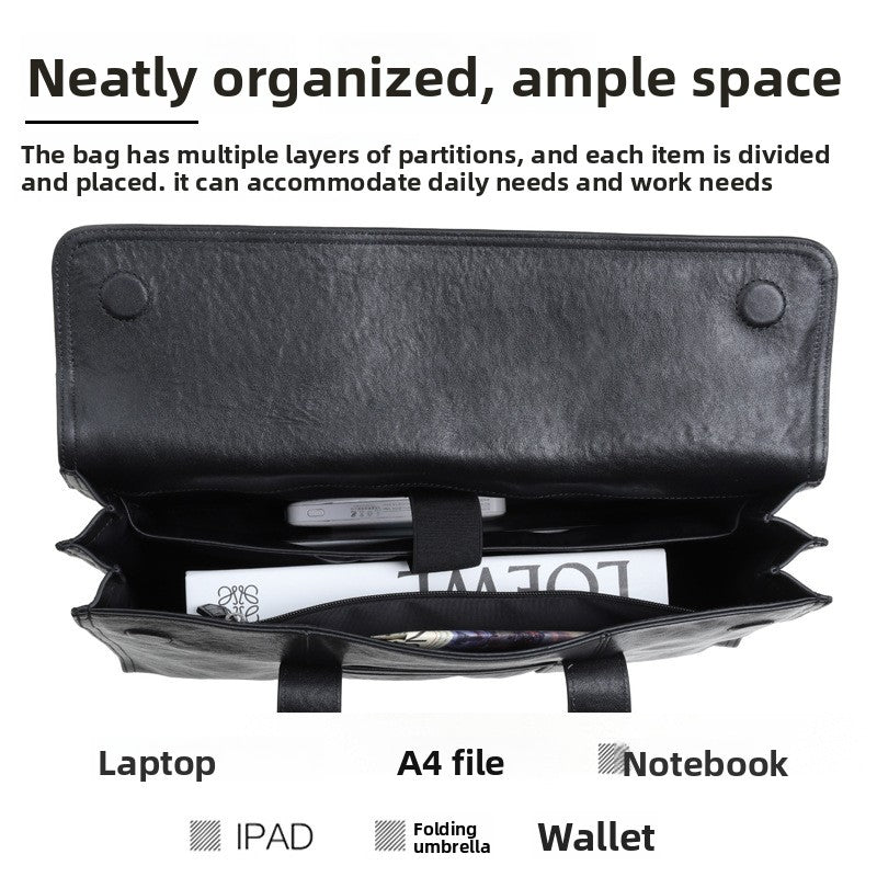 Cowhide men's briefcase