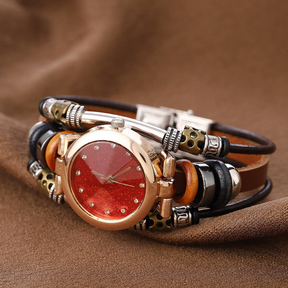 Cowhide quartz bracelet watch