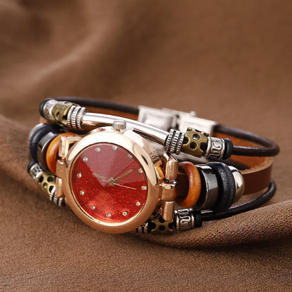 Cowhide quartz bracelet watch