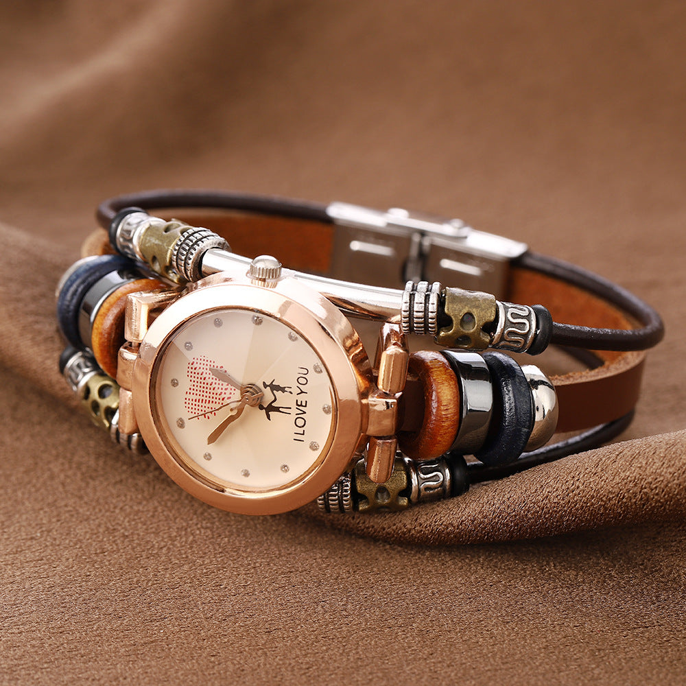 Cowhide quartz bracelet watch
