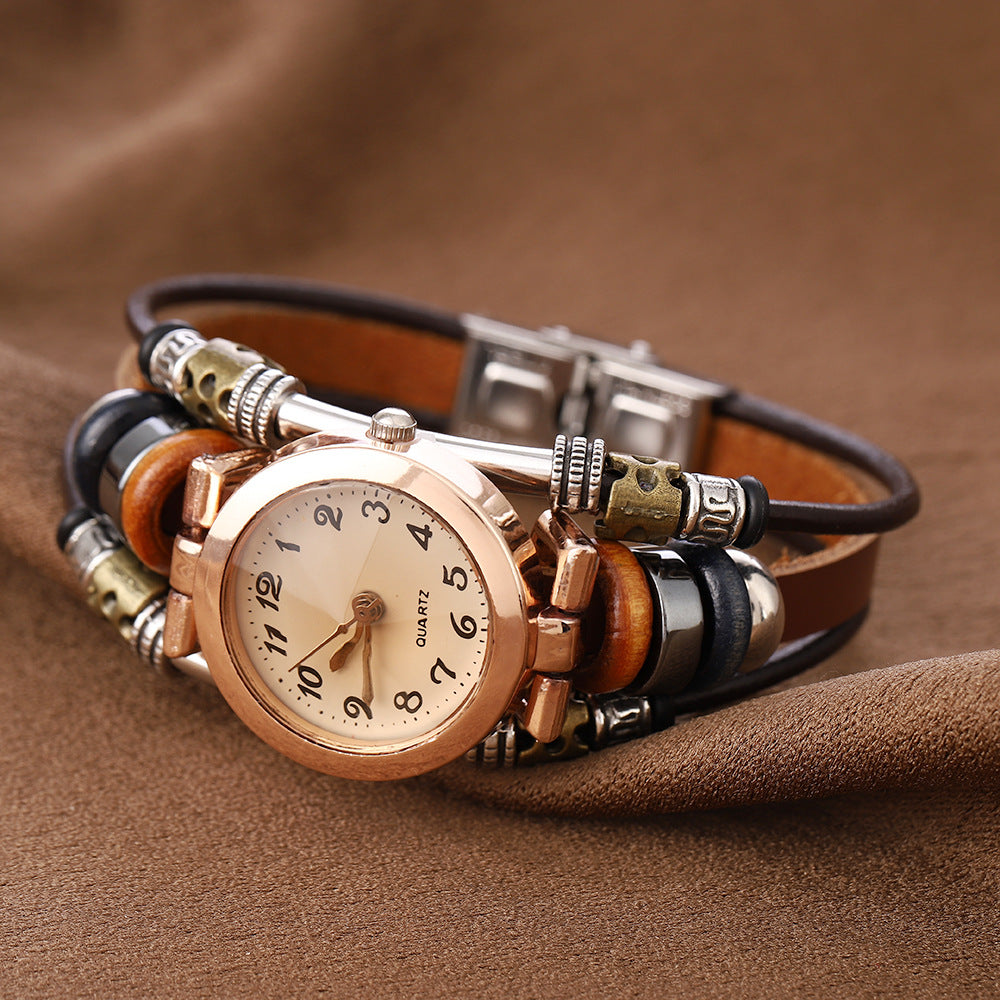 Cowhide quartz bracelet watch