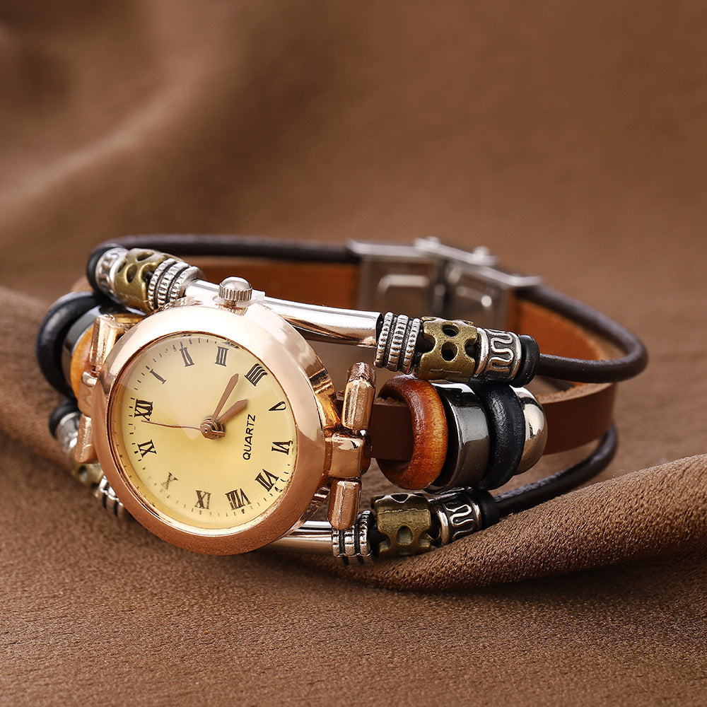 Cowhide quartz bracelet watch