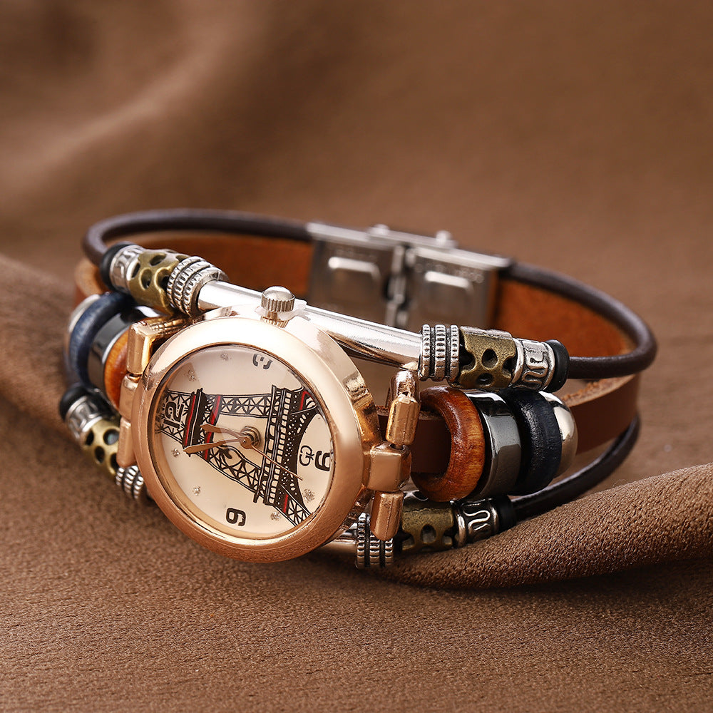 Cowhide quartz bracelet watch