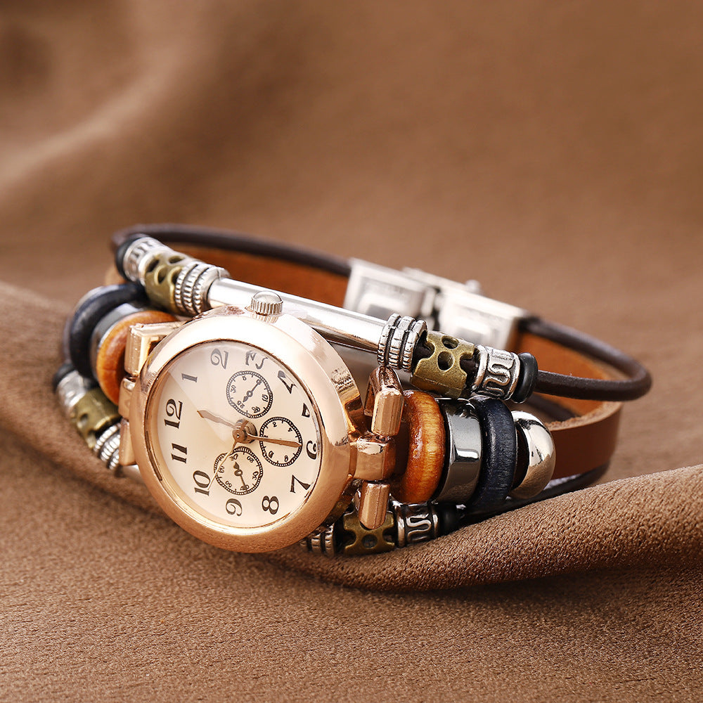 Cowhide quartz bracelet watch