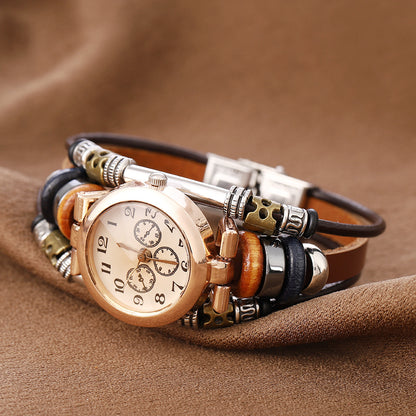 Cowhide quartz bracelet watch