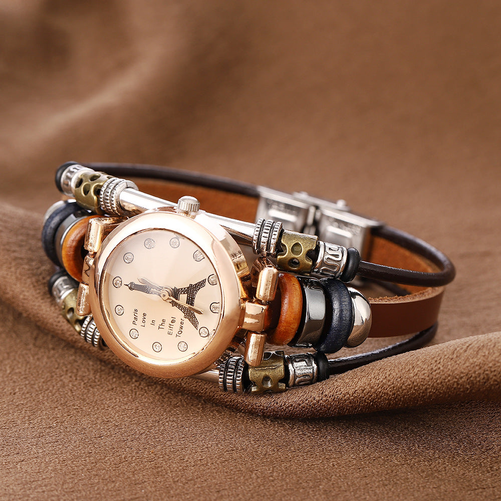 Cowhide quartz bracelet watch