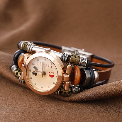 Cowhide quartz bracelet watch