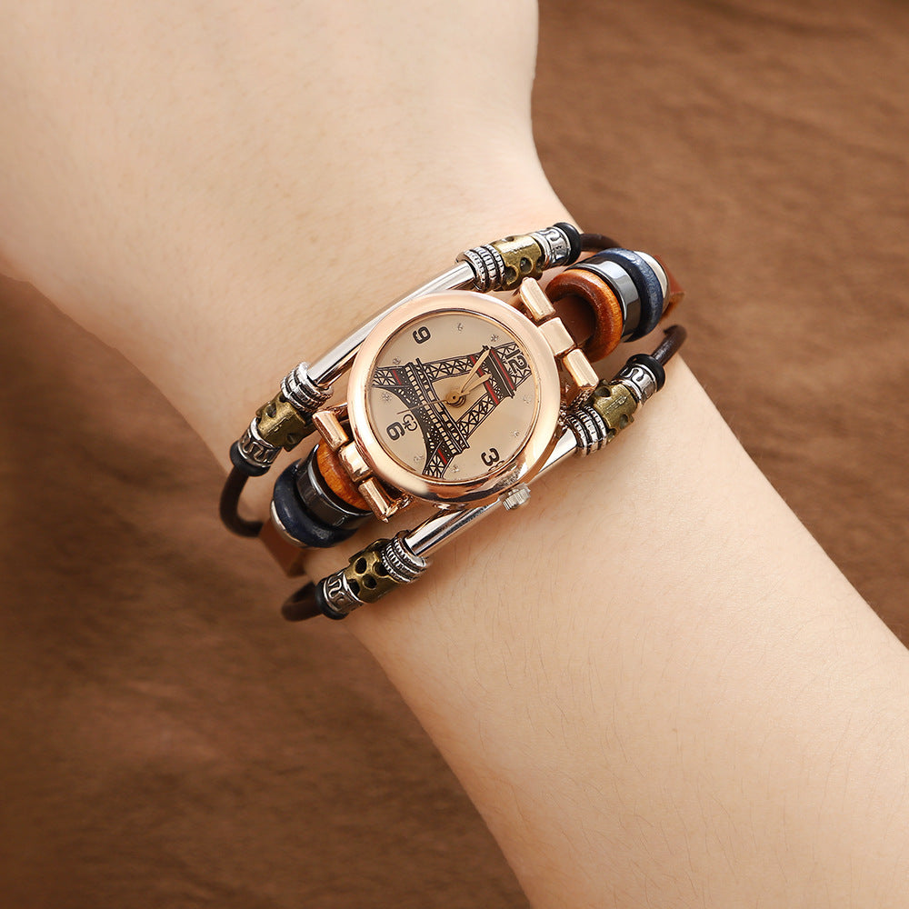 Cowhide quartz bracelet watch