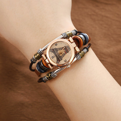 Cowhide quartz bracelet watch