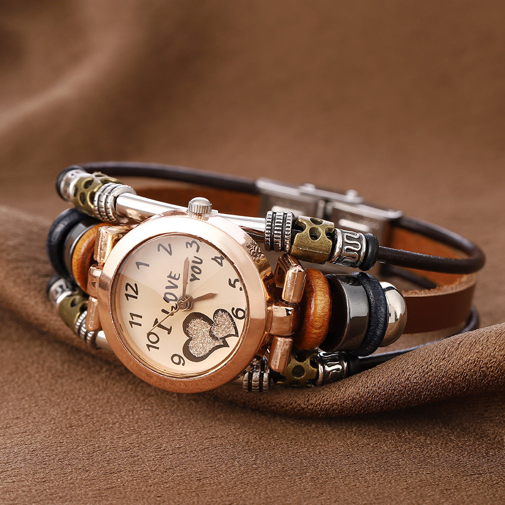 Cowhide quartz bracelet watch